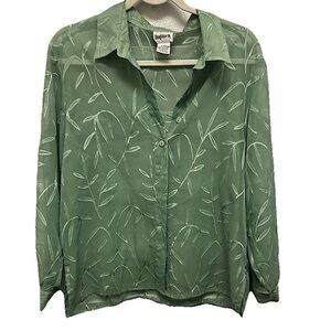 Vintage Y2K BonWorth Floral Sheer Button Up Blouse Size Med Petite Retro 90s Top